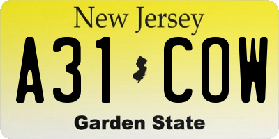 NJ license plate A31COW