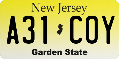 NJ license plate A31COY