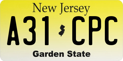 NJ license plate A31CPC