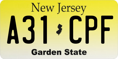 NJ license plate A31CPF