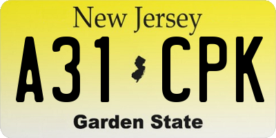 NJ license plate A31CPK