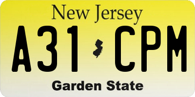 NJ license plate A31CPM