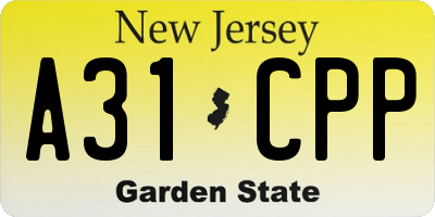 NJ license plate A31CPP
