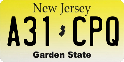 NJ license plate A31CPQ