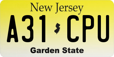NJ license plate A31CPU