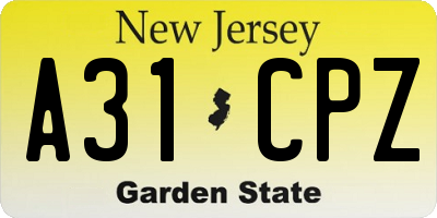 NJ license plate A31CPZ