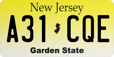 NJ license plate A31CQE
