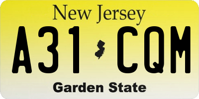 NJ license plate A31CQM