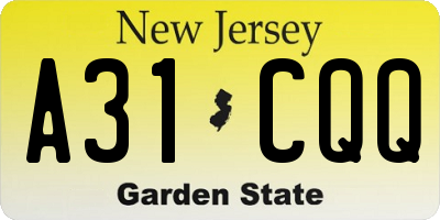 NJ license plate A31CQQ
