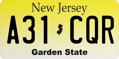 NJ license plate A31CQR