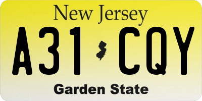 NJ license plate A31CQY