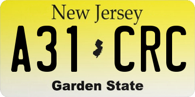 NJ license plate A31CRC
