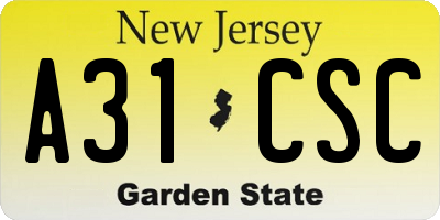 NJ license plate A31CSC