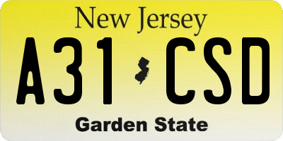 NJ license plate A31CSD