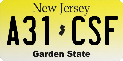NJ license plate A31CSF