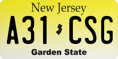 NJ license plate A31CSG