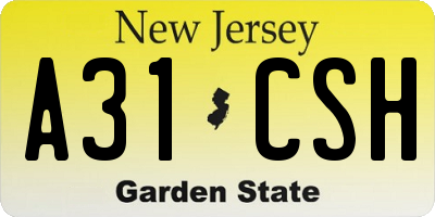 NJ license plate A31CSH