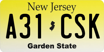 NJ license plate A31CSK