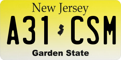 NJ license plate A31CSM