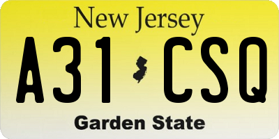 NJ license plate A31CSQ