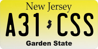 NJ license plate A31CSS
