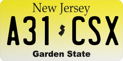 NJ license plate A31CSX