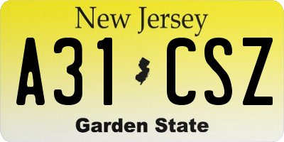 NJ license plate A31CSZ