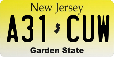 NJ license plate A31CUW
