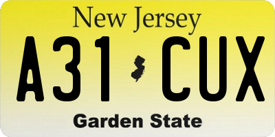 NJ license plate A31CUX