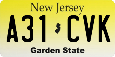 NJ license plate A31CVK