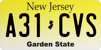 NJ license plate A31CVS