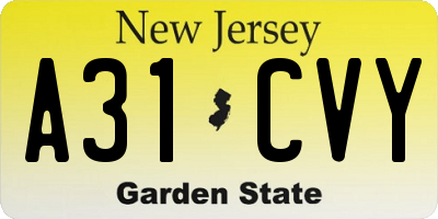 NJ license plate A31CVY