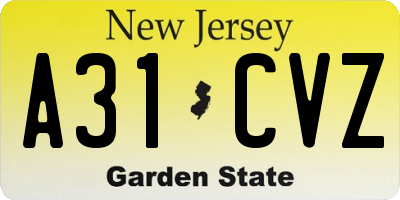 NJ license plate A31CVZ