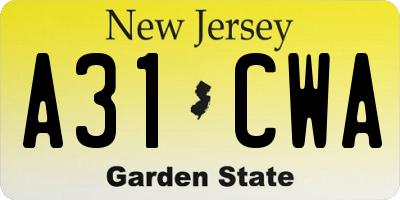 NJ license plate A31CWA