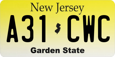 NJ license plate A31CWC