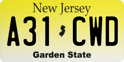 NJ license plate A31CWD