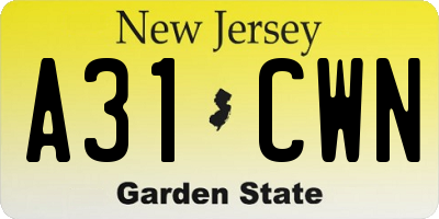 NJ license plate A31CWN