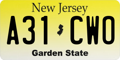 NJ license plate A31CWO