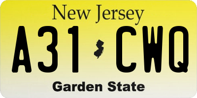 NJ license plate A31CWQ