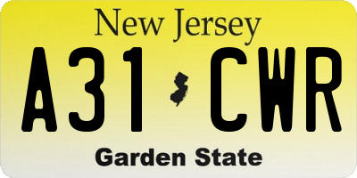 NJ license plate A31CWR