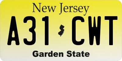 NJ license plate A31CWT