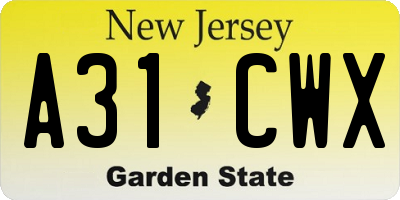 NJ license plate A31CWX