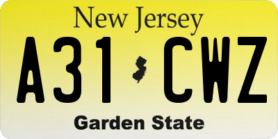 NJ license plate A31CWZ