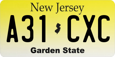 NJ license plate A31CXC