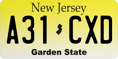 NJ license plate A31CXD