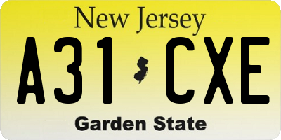 NJ license plate A31CXE