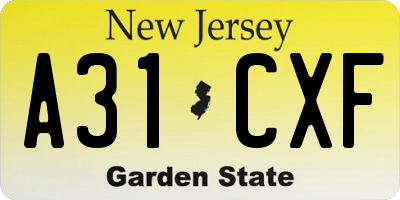 NJ license plate A31CXF