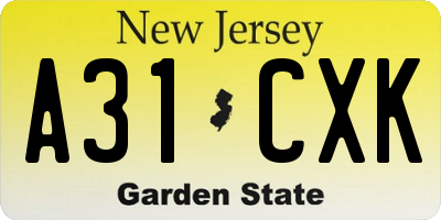NJ license plate A31CXK