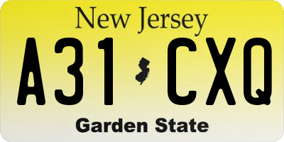 NJ license plate A31CXQ