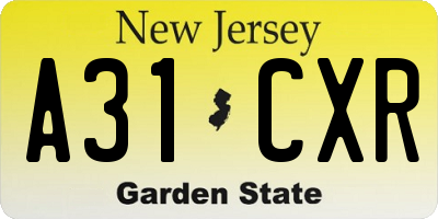 NJ license plate A31CXR